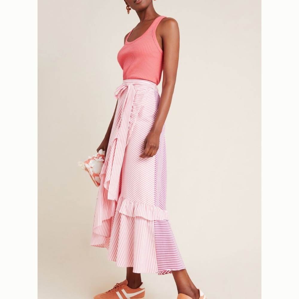 New Anthropologie Maeve Penny Ruffled Midi Skirt